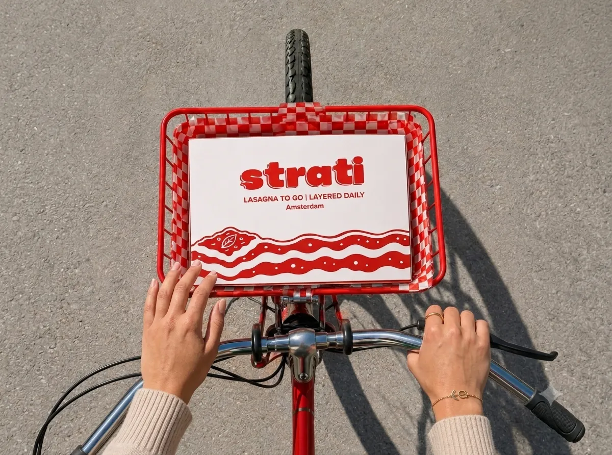 A STRATI box packed on the back of a delivery bike